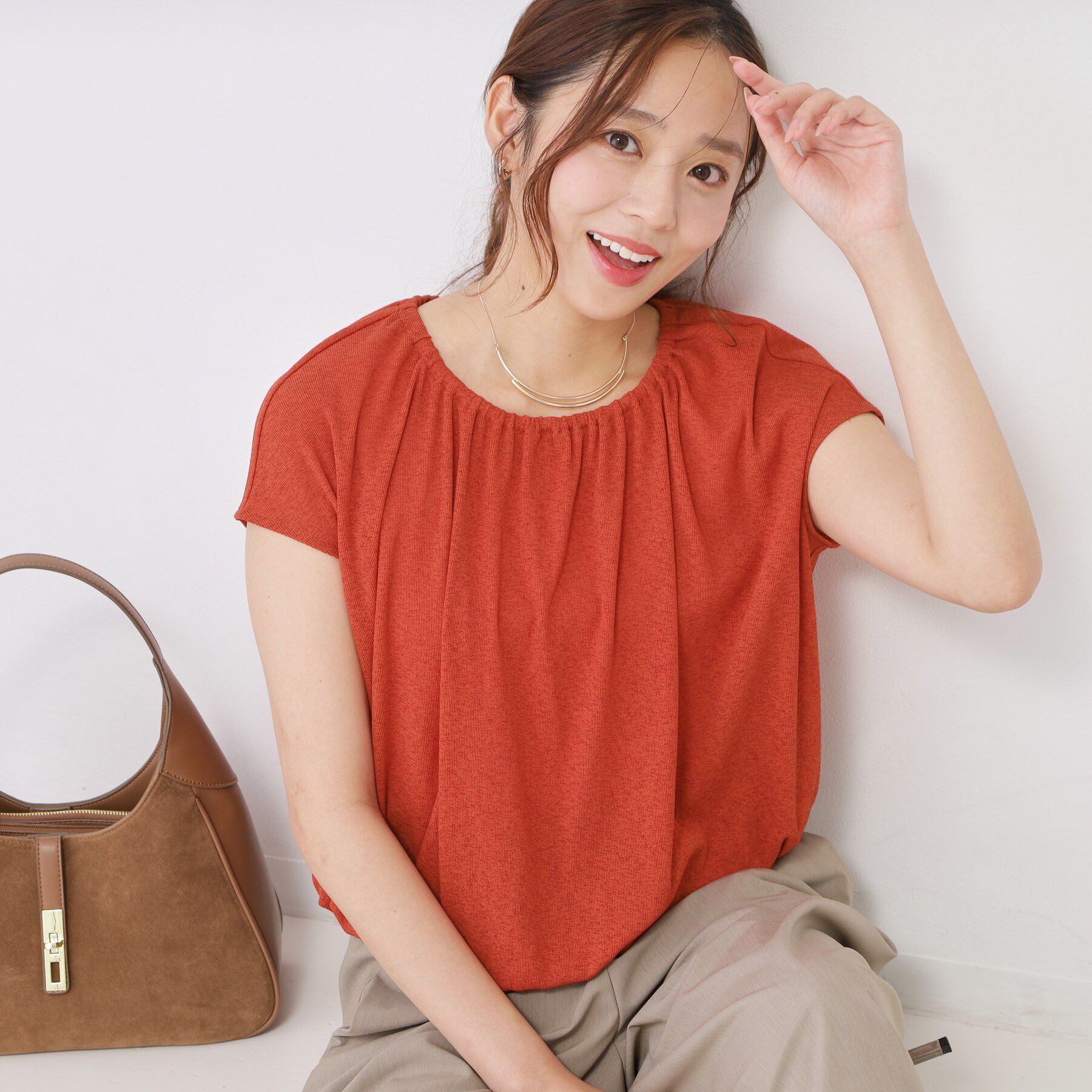 COUP DE CHANCE「【手洗い可／日本製】フレンチスリーブトップス」|Tシャツ・カットソー|オレンジ(069)