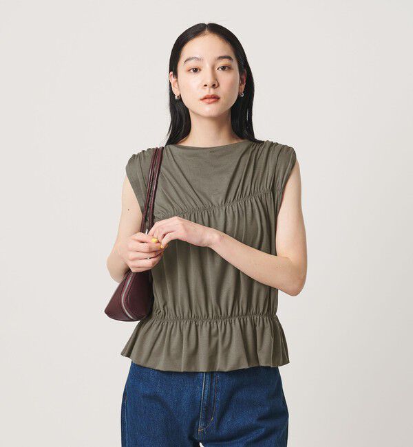BEAUTY&YOUTH UNITED ARROWS「【WEB限定 Wardrobe DAILY MINIMAL】シャーリング ノースリーブトップス」|Tシャツ・カットソー|DK.GRAY