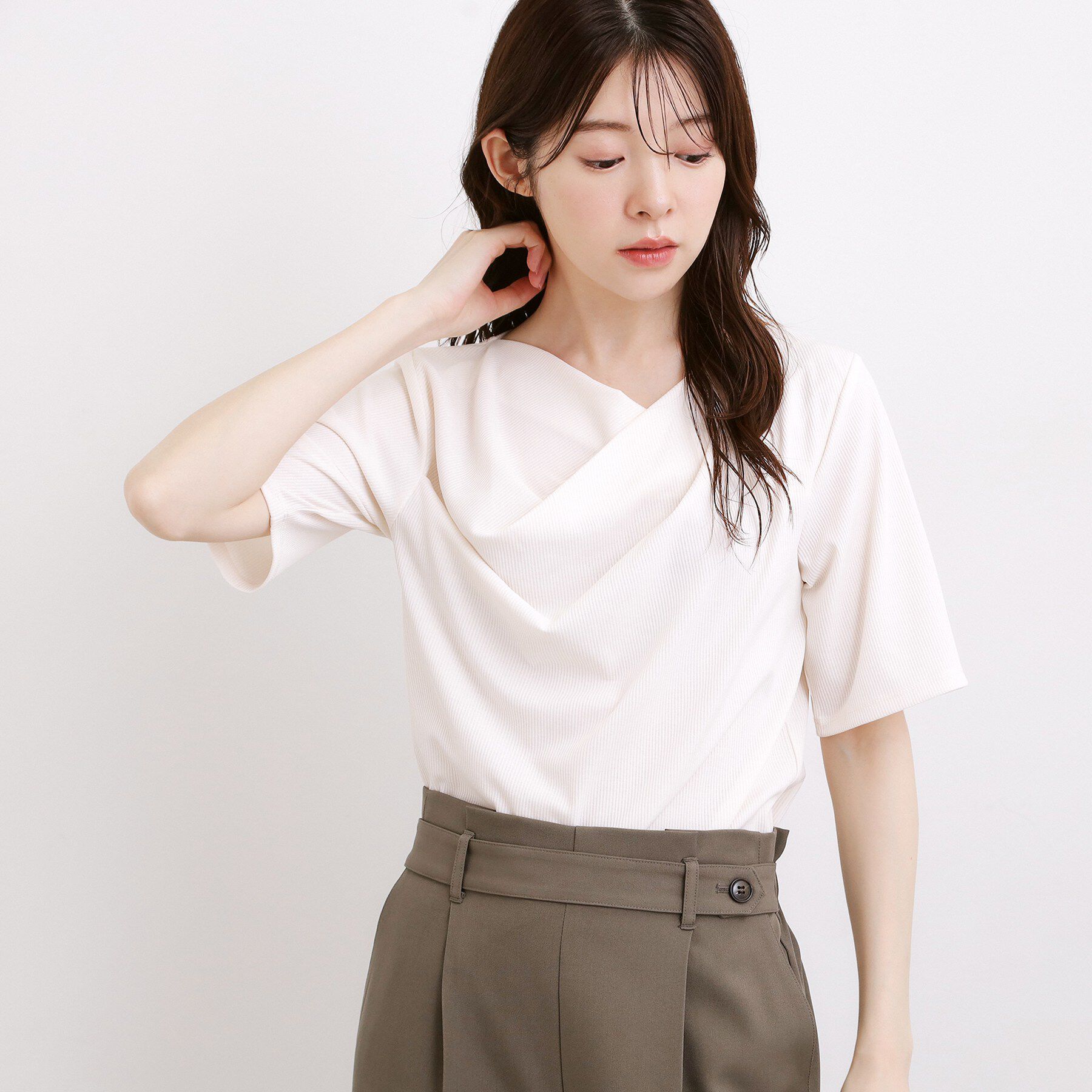 grove「ドレープネックテレコTシャツ」|Tシャツ・カットソー|オフホワイト(003
