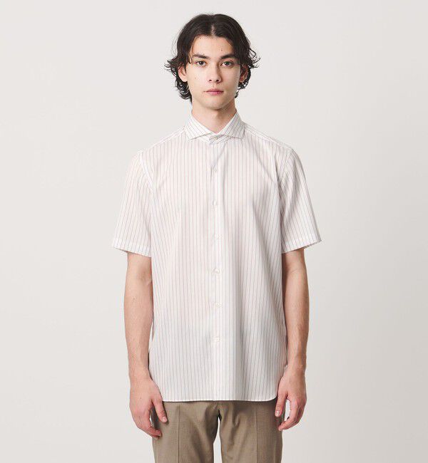 UNITED ARROWS「イージーケア AG パナマ ショートスリーブ ストライプ カッタウェイカラーシャツ 抗菌防臭 通気性」|シャツ・ブラウス|