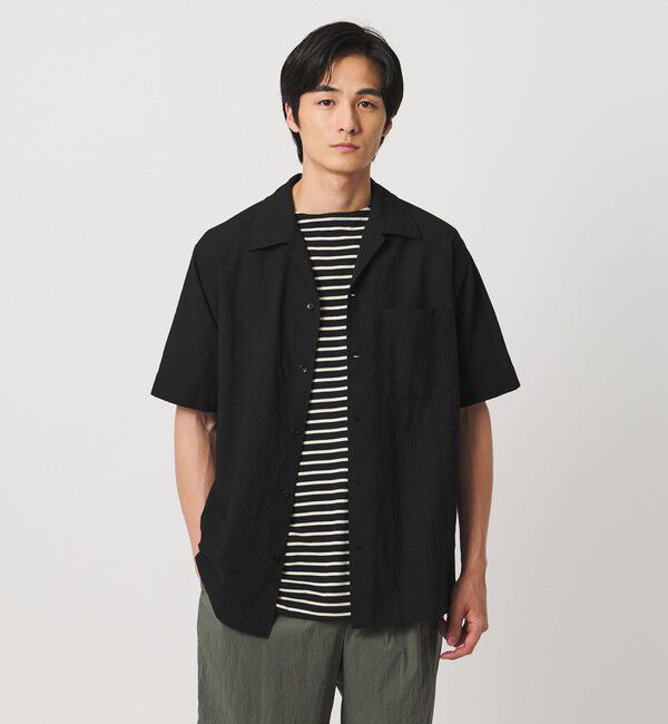 UNITED ARROWS「ウール/ナイロン アルバトロス ワンピースカラー ショートスリーブシャツ」|シャツ・ブラウス|BLACK