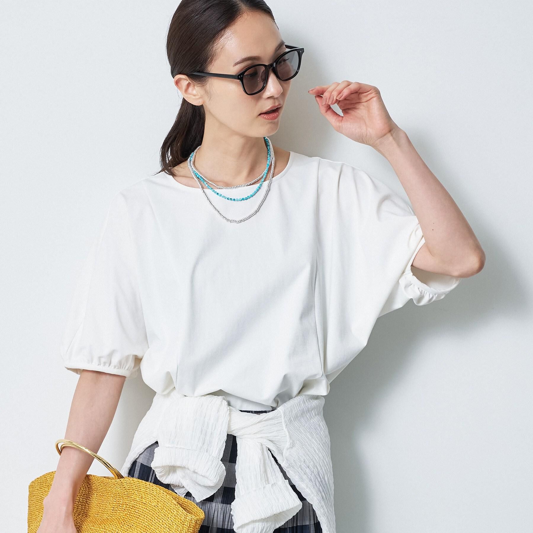 Reflect「【UVカット／接触冷感／吸水速乾】ギャザースリーブカットソー」|Tシャツ・カットソー|ホワイト(001)