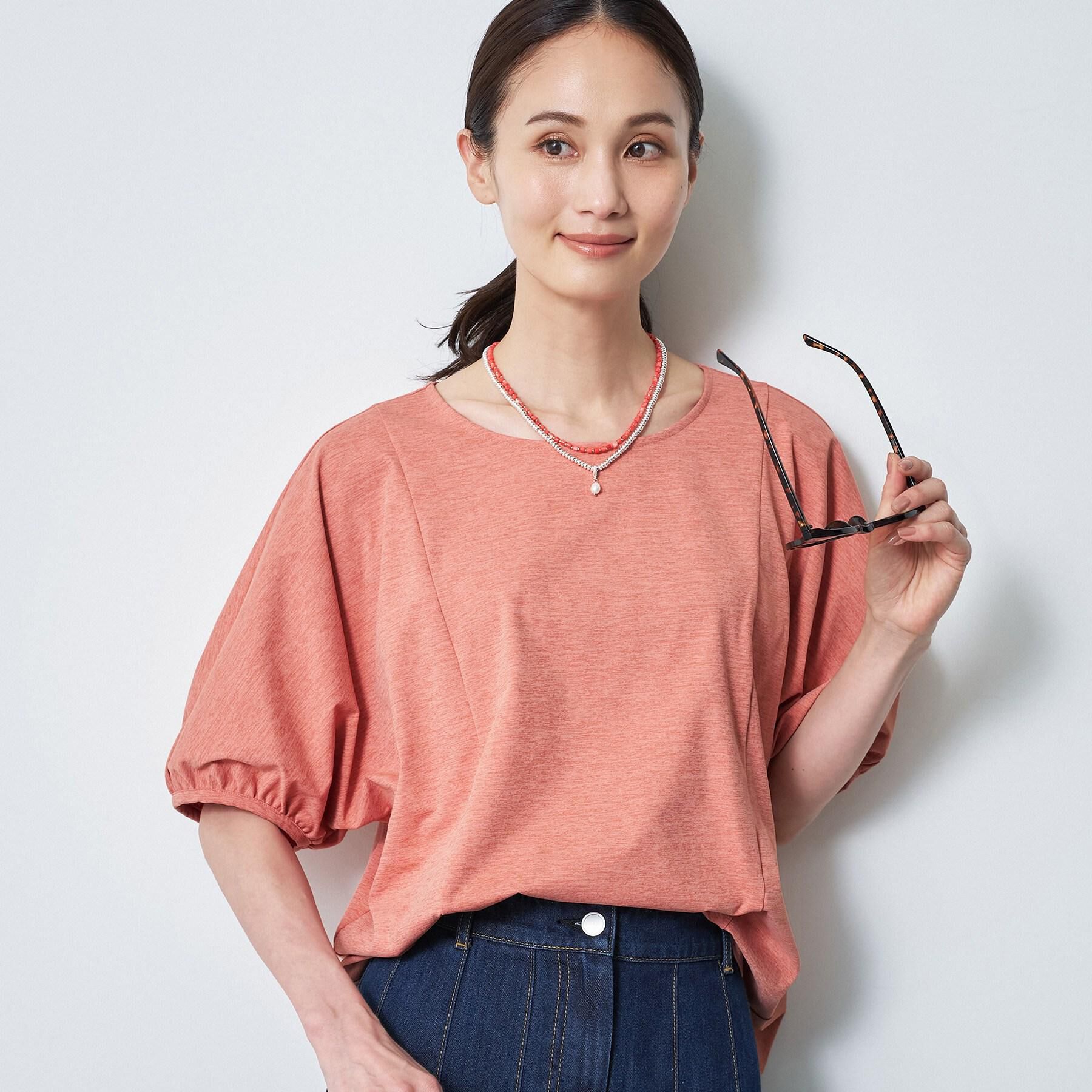 Reflect「【UVカット／接触冷感／吸水速乾】ギャザースリーブカットソー」|Tシャツ・カットソー|