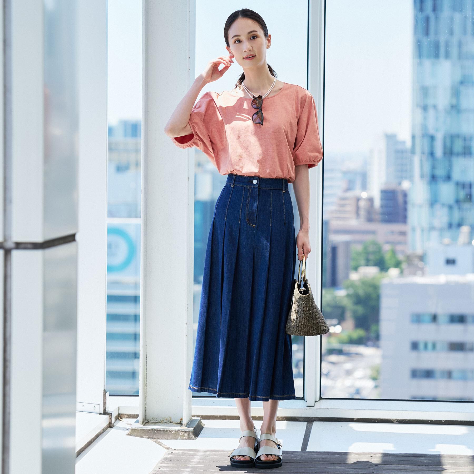 Reflect「【UVカット／接触冷感／吸水速乾】ギャザースリーブカットソー」|Tシャツ・カットソー|