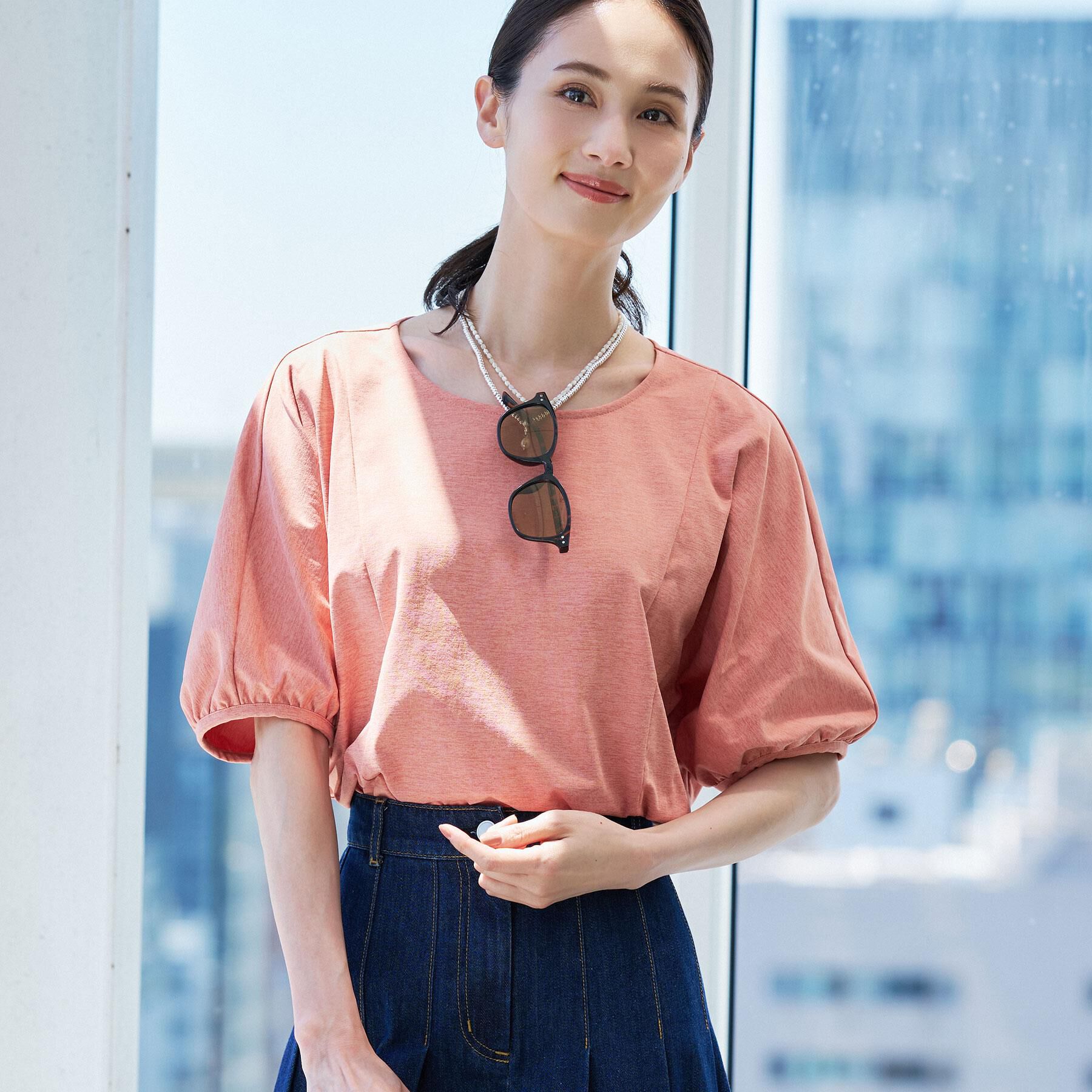 Reflect「【UVカット／接触冷感／吸水速乾】ギャザースリーブカットソー」|Tシャツ・カットソー|ピンク(072)