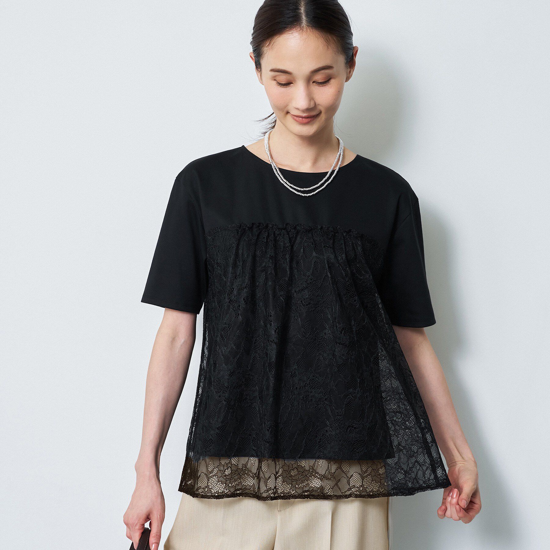 Reflect「【UVカット／接触冷感／手洗い可】ラッセルレースプルオーバー」|Tシャツ・カットソー|ブラック(019)