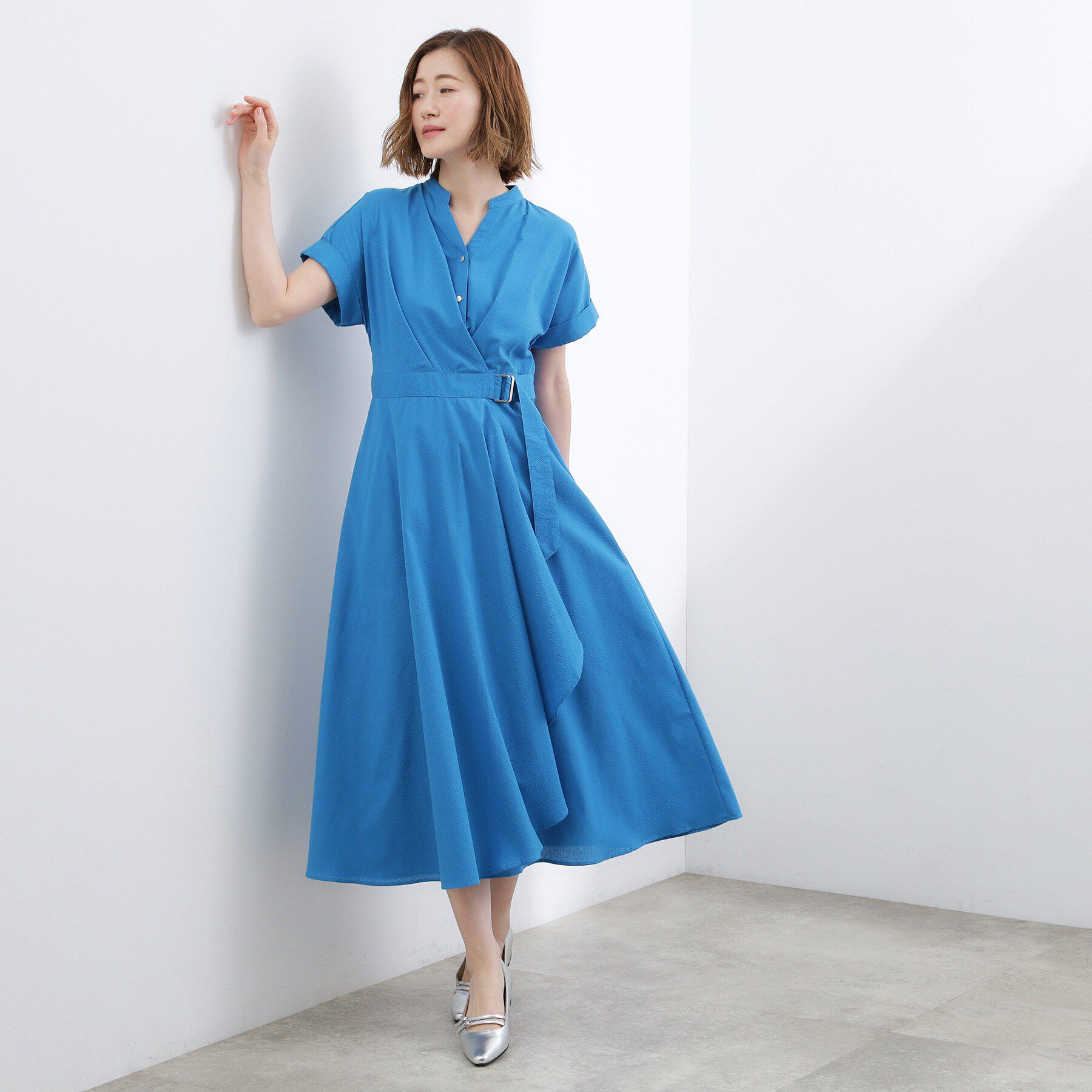 grove「【洗える】さらっと軽やか、カシュクール風サッカーワンピース」|ワンピース|