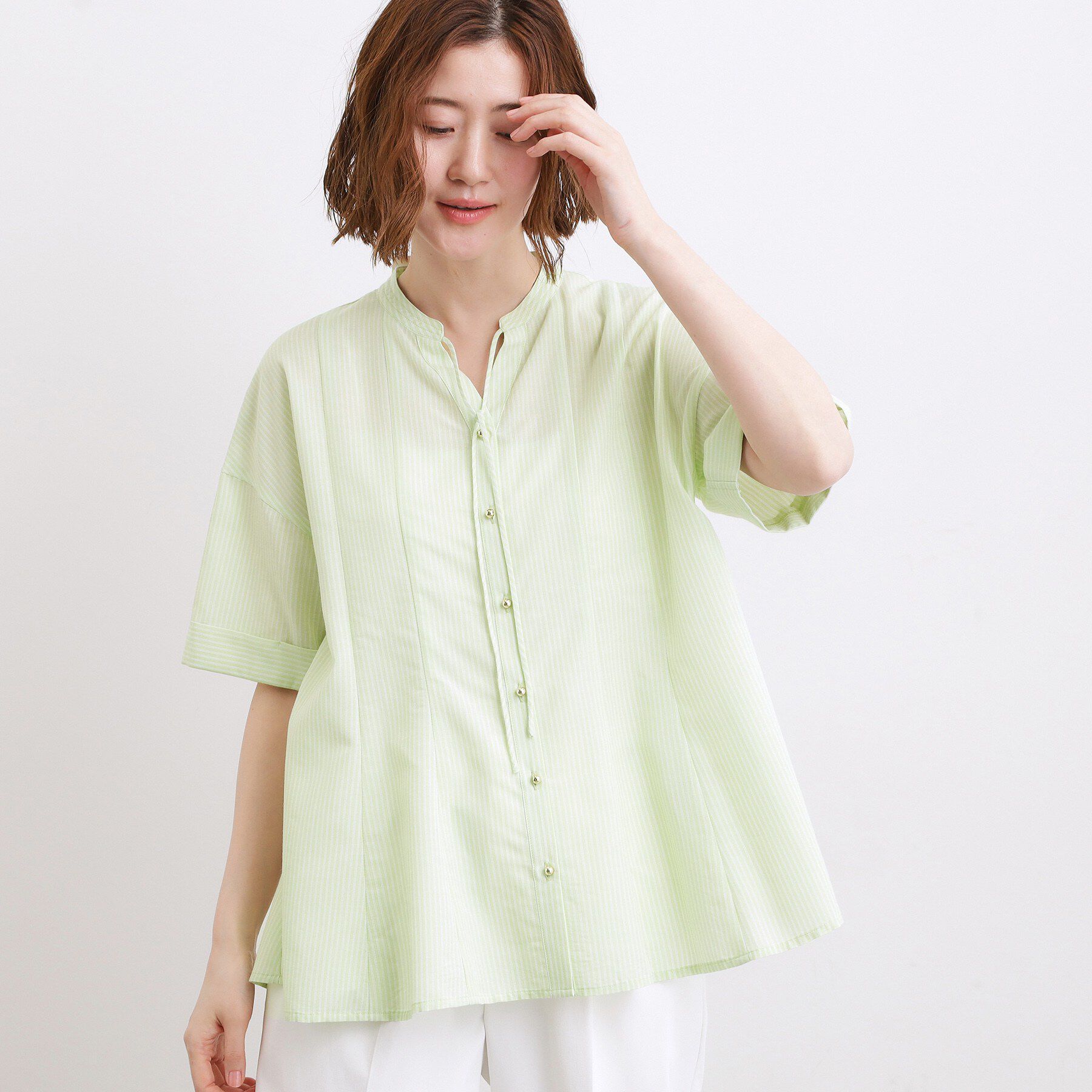 grove「【洗濯機OK・ひんやり】さらっと軽やか、夏のフレアシャツ」|シャツ・ブラウス|ライトグリーン(32