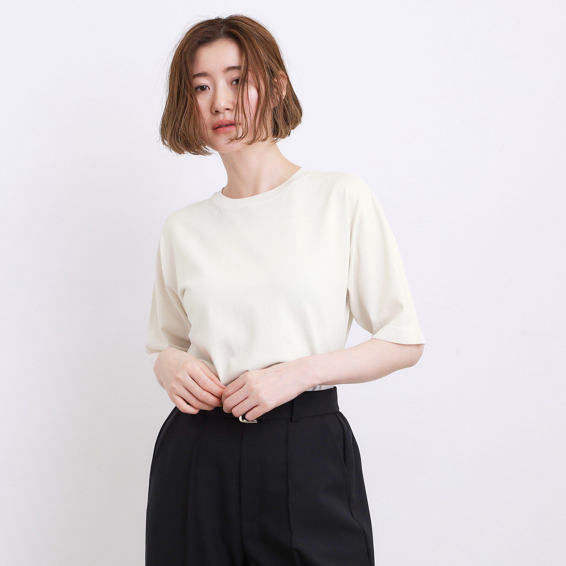 grove「【ひんやり・UVカット・洗濯機◎】Tシャツ感覚で着られるコットン混ニット」|ニット・セーター|