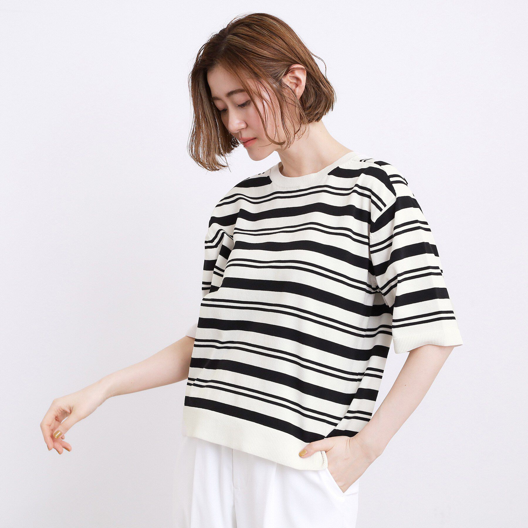 grove「【ひんやり・UVカット・洗濯機◎】Tシャツ感覚で着られるコットン混ニット」|ニット・セーター|