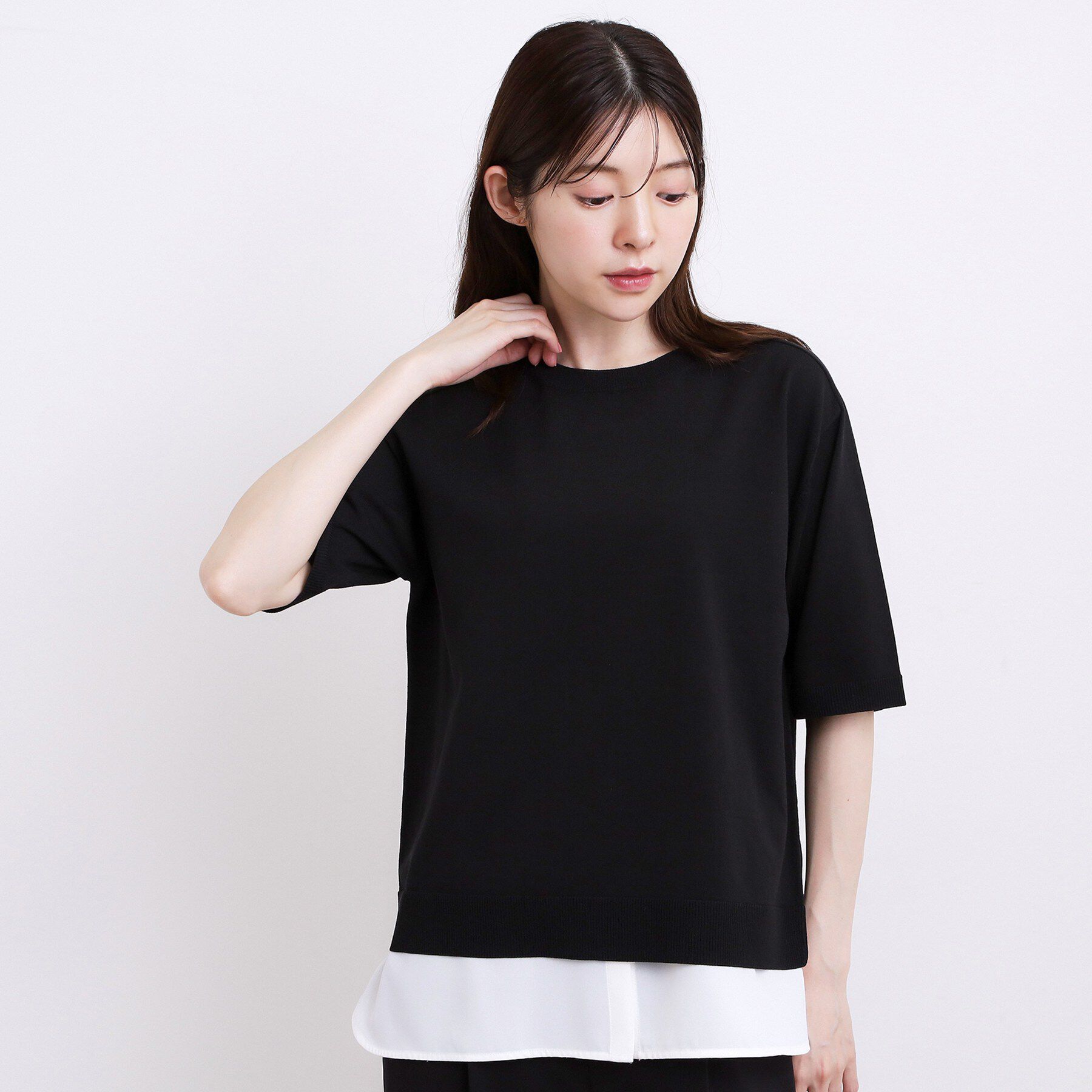 grove「【ひんやり・UVカット・洗濯機◎】Tシャツ感覚で着られるコットン混ニット」|ニット・セーター|