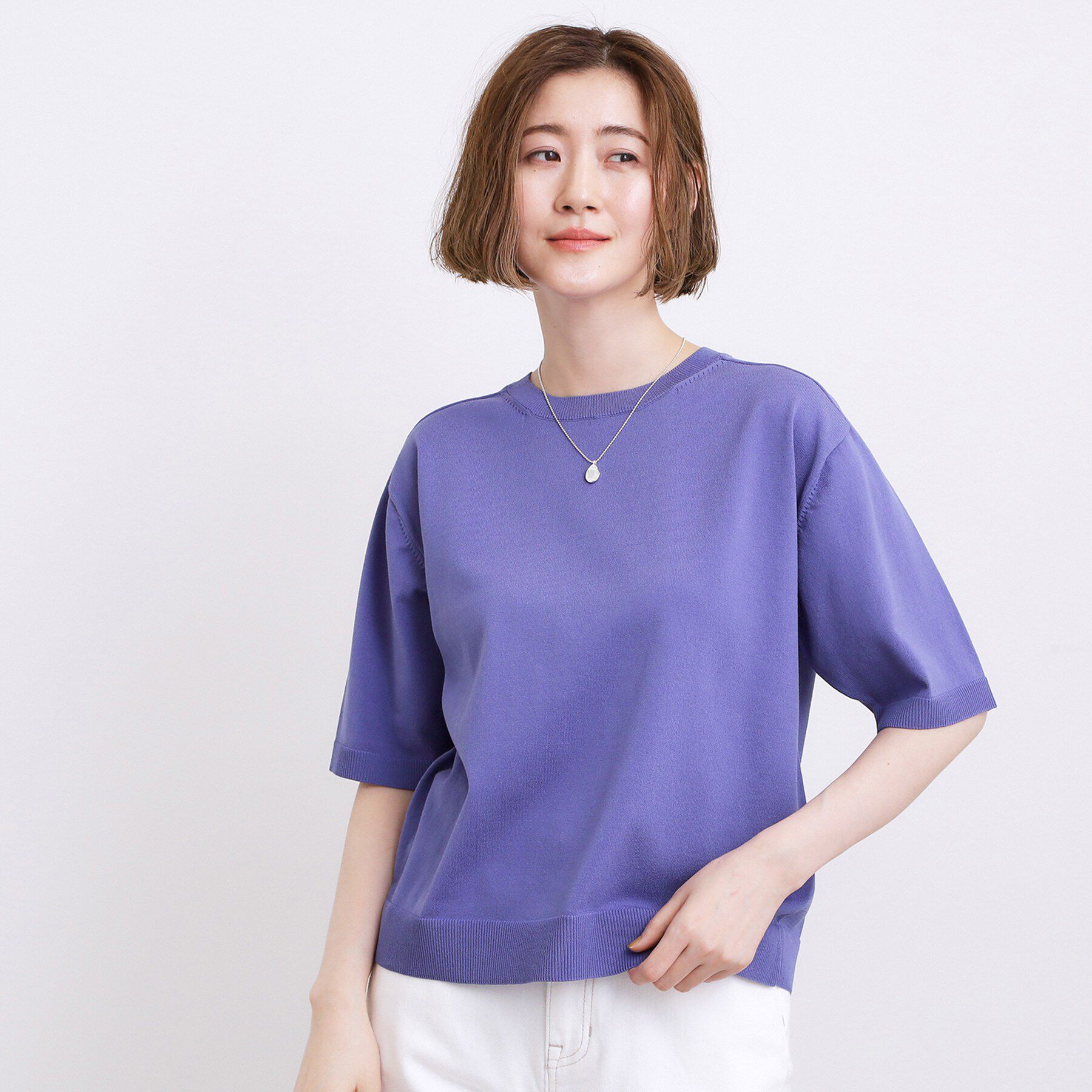 grove「【ひんやり・UVカット・洗濯機◎】Tシャツ感覚で着られるコットン混ニット」|ニット・セーター|