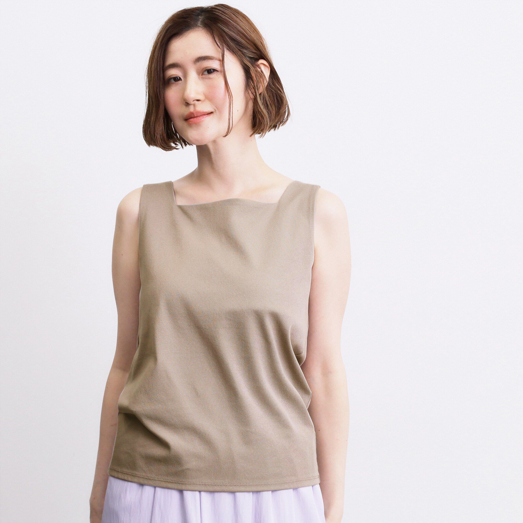grove「【透けにくい】ダブルフロントタンク」|Tシャツ・カットソー|グレージュ(050)
