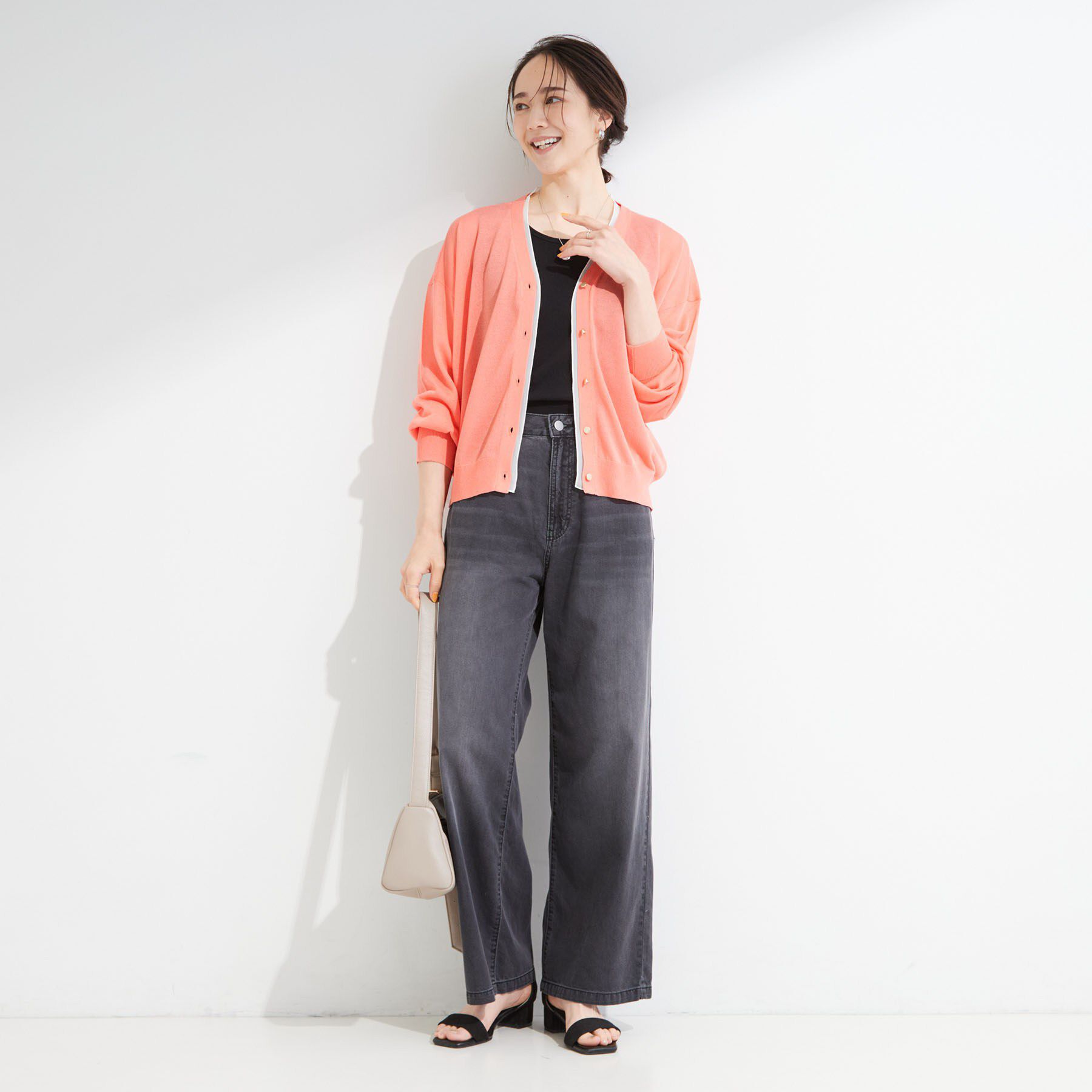 SHOO･LA･RUE「【洗濯機可/S-LL】配色シフォン襟でサマ見え 上品シアーカーディガン」|カーディガン|