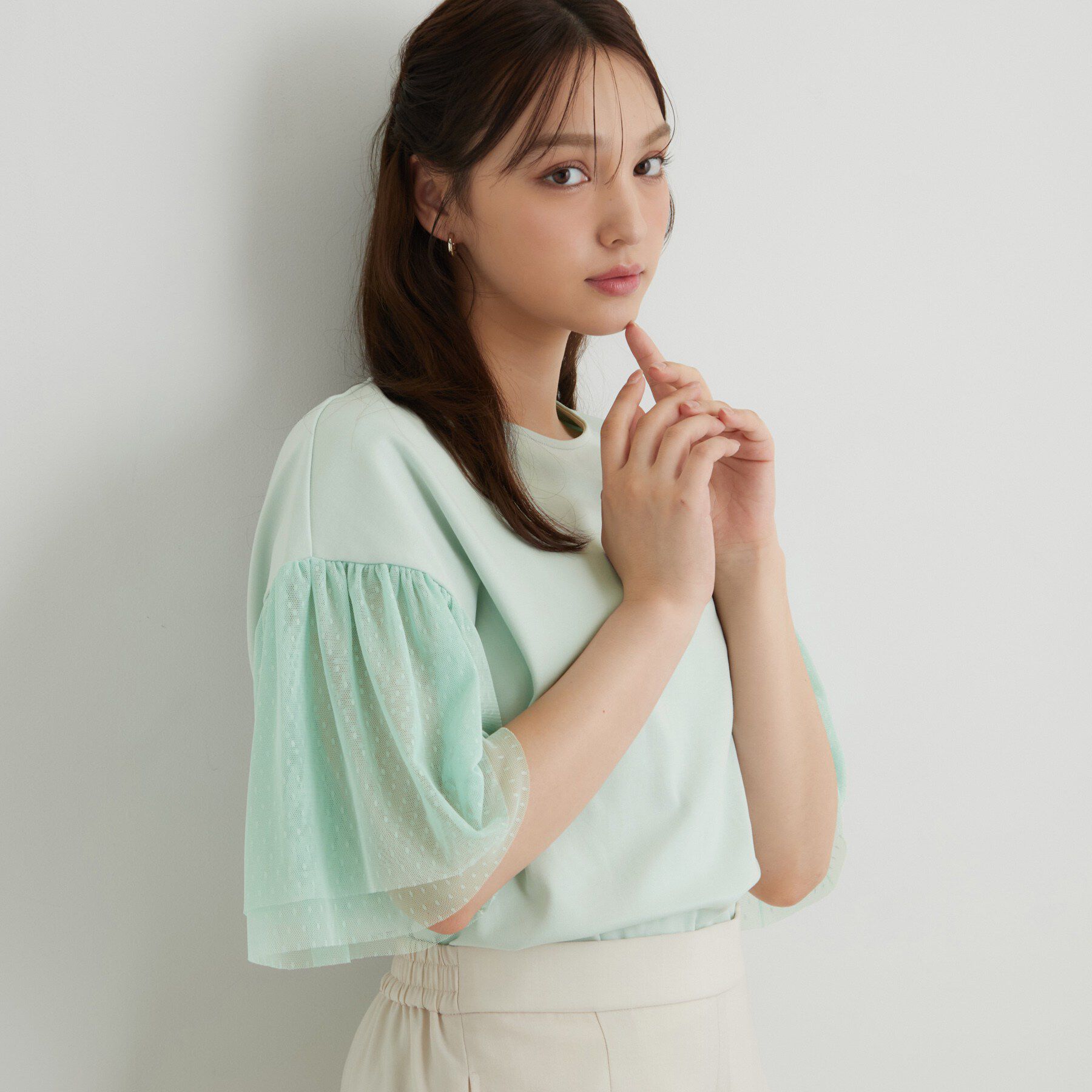 SunaUna「チュール袖カットソー」|Tシャツ・カットソー|