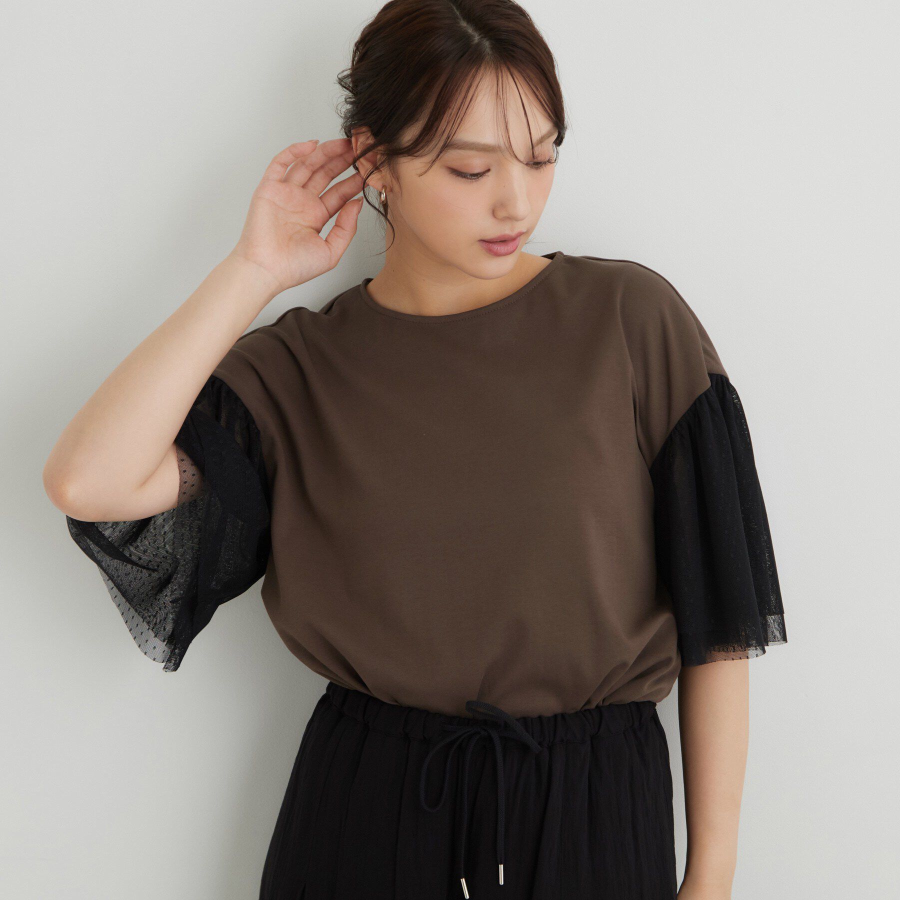 SunaUna「チュール袖カットソー」|Tシャツ・カットソー|