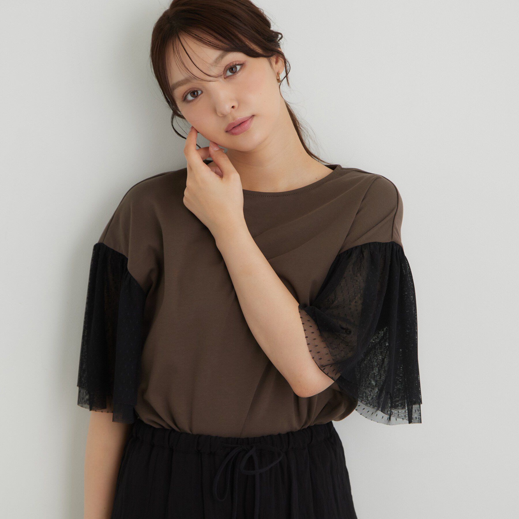 SunaUna「チュール袖カットソー」|Tシャツ・カットソー|