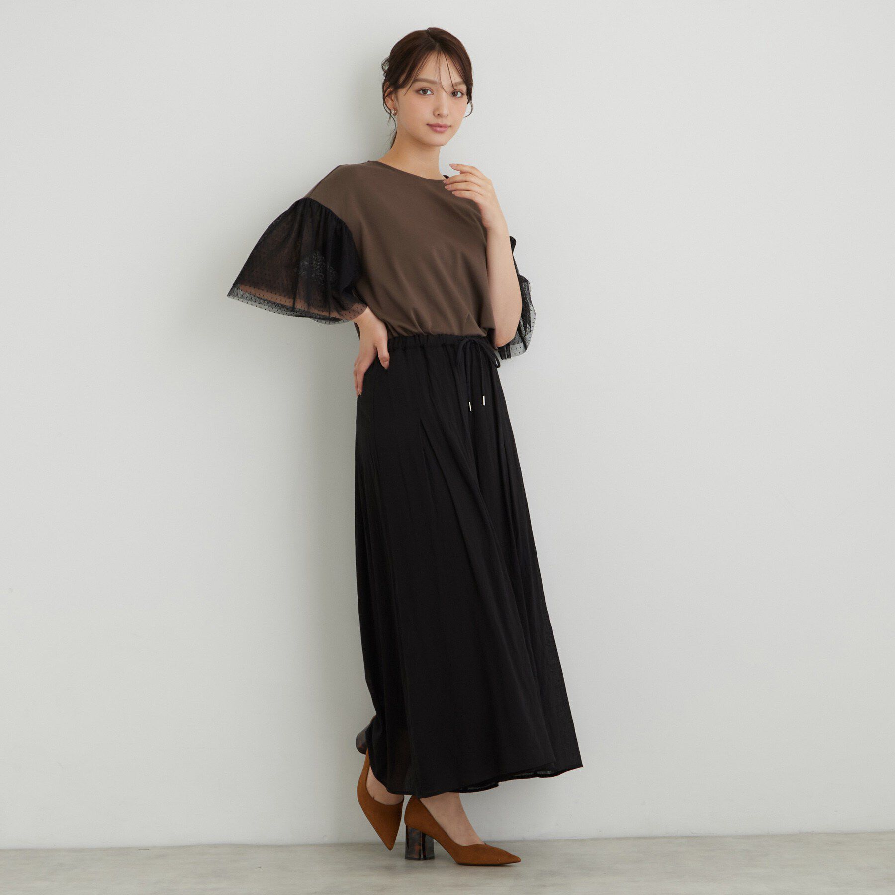SunaUna「チュール袖カットソー」|Tシャツ・カットソー|
