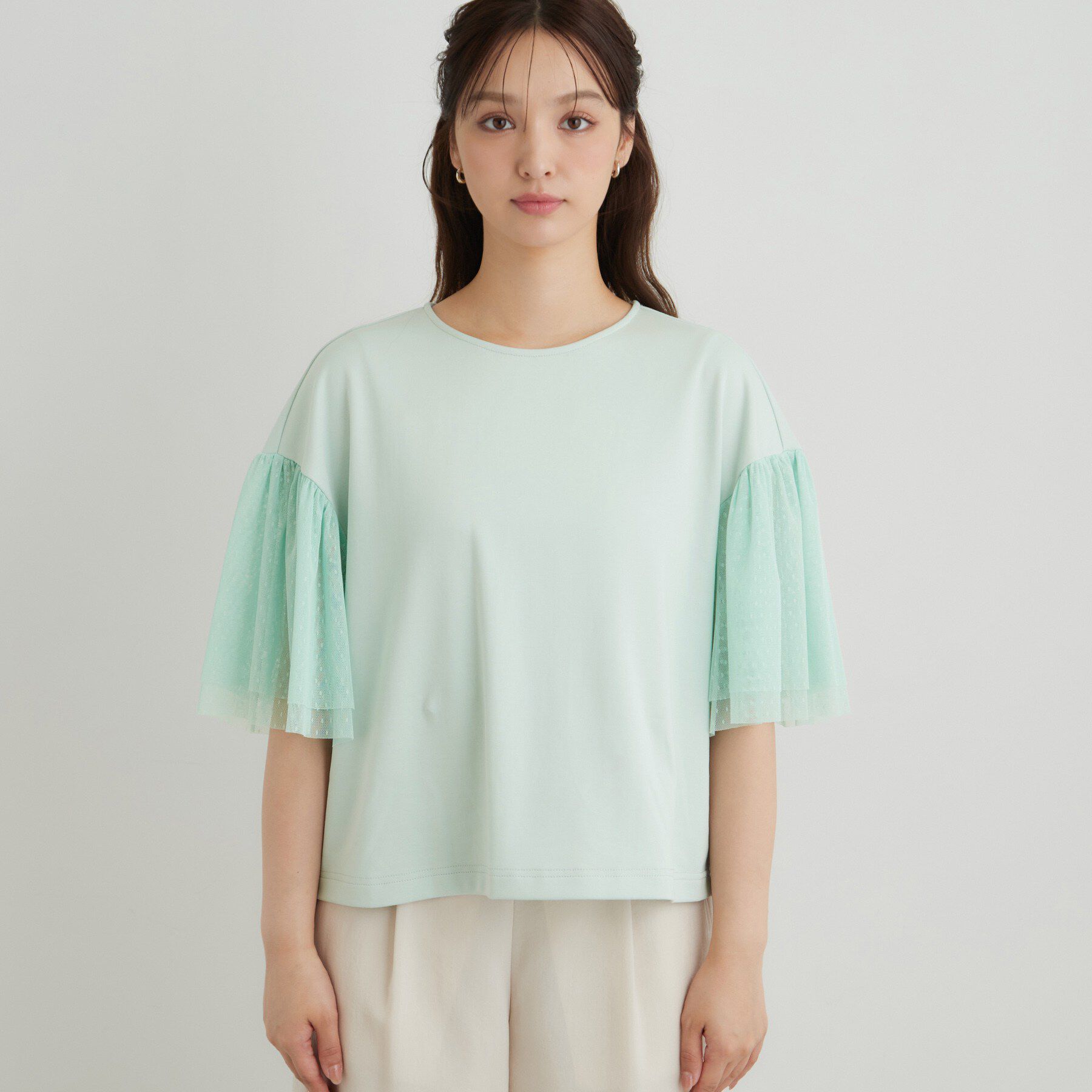 SunaUna「チュール袖カットソー」|Tシャツ・カットソー|