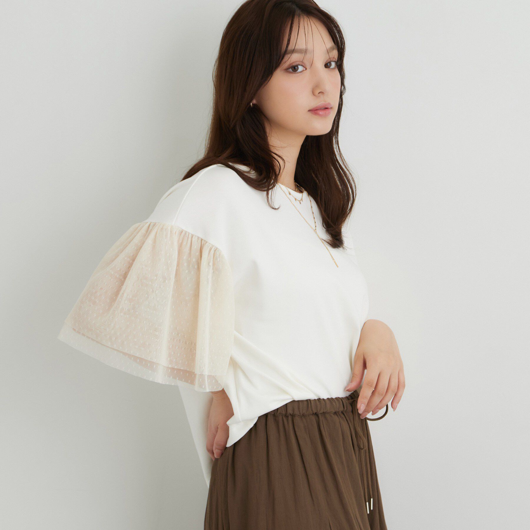 SunaUna「チュール袖カットソー」|Tシャツ・カットソー|