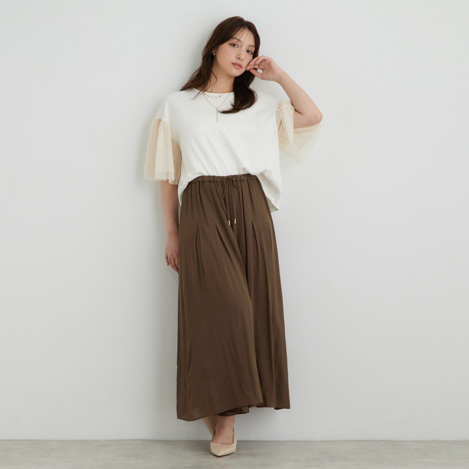 SunaUna「チュール袖カットソー」|Tシャツ・カットソー|