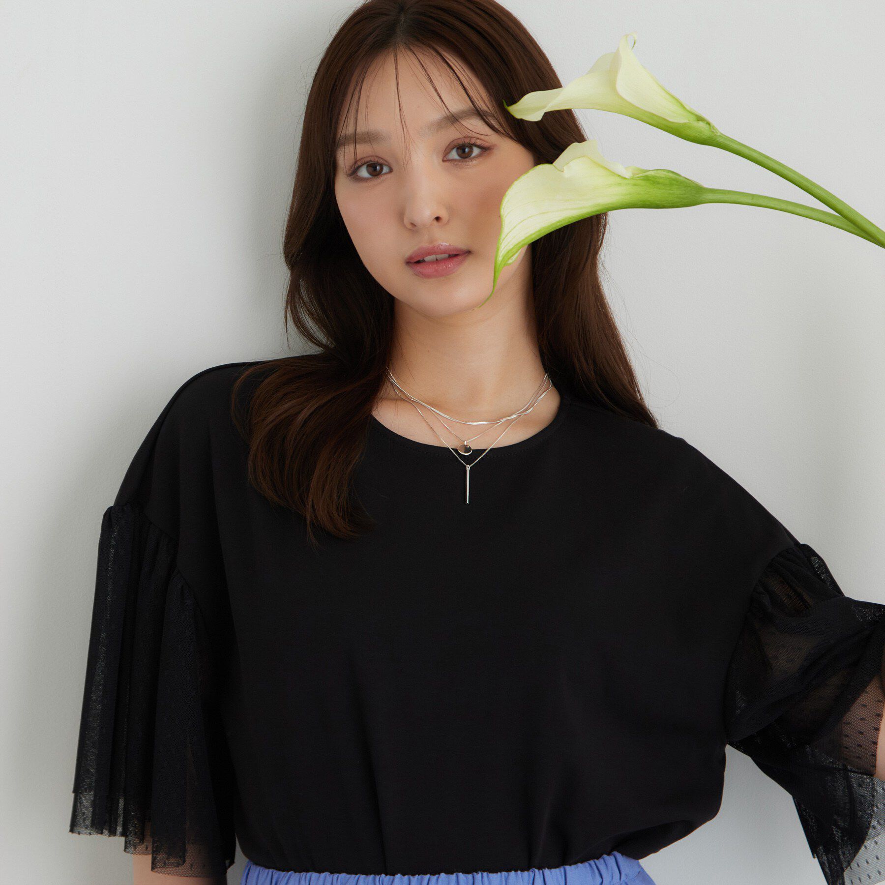 SunaUna「チュール袖カットソー」|Tシャツ・カットソー|