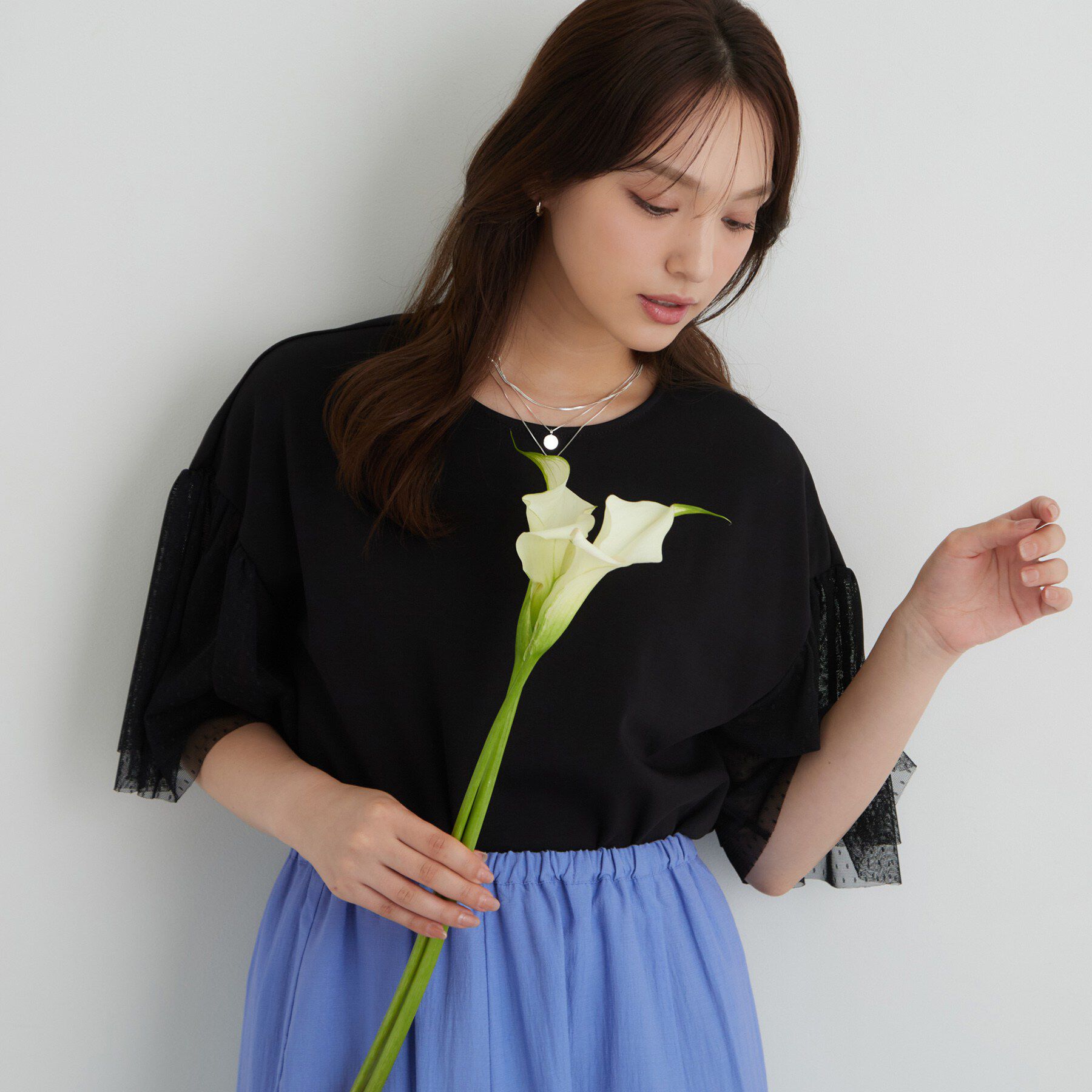 SunaUna「チュール袖カットソー」|Tシャツ・カットソー|