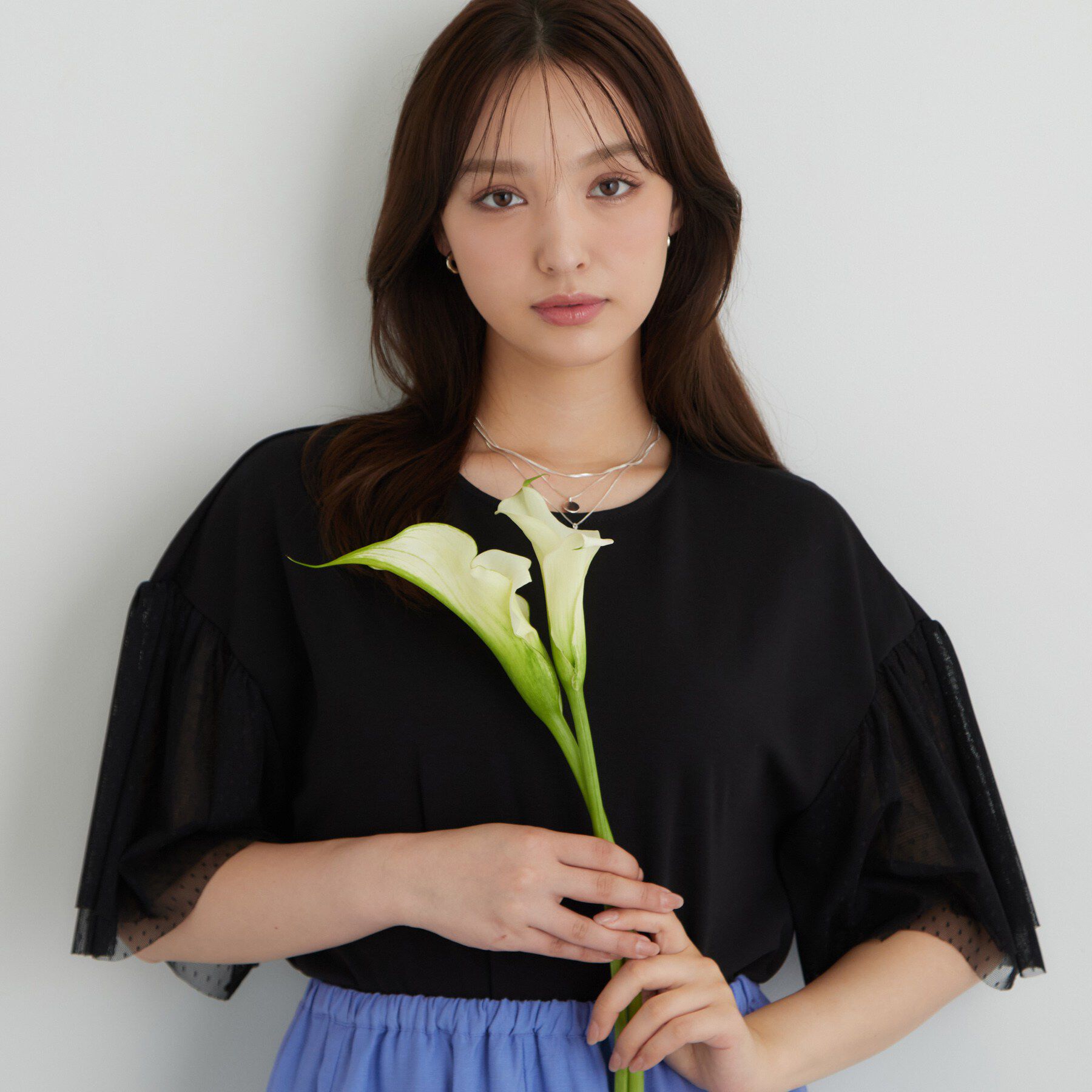 SunaUna「チュール袖カットソー」|Tシャツ・カットソー|ブラック(019)