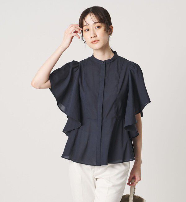 UNITED ARROWS「オーガンジー ペプラム フレア ブラウス ‐ウォッシャブル‐」|シャツ・ブラウス|NAVY