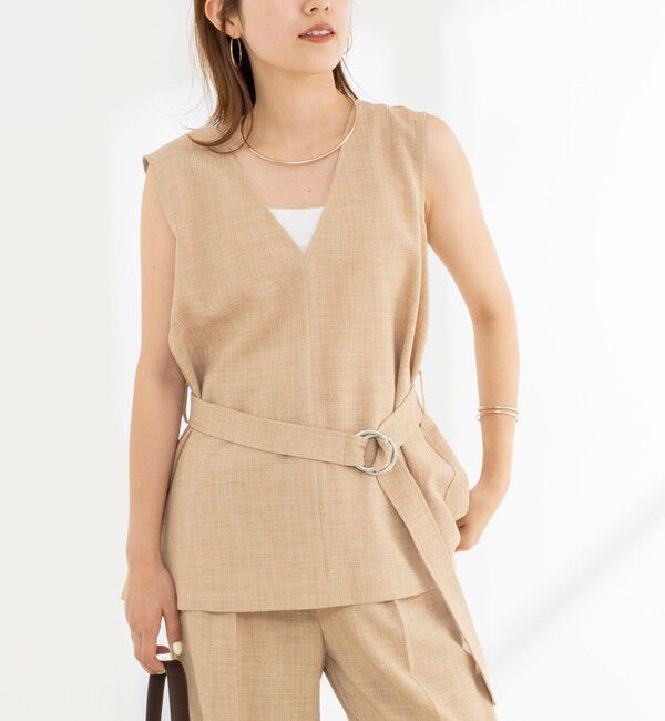 NOLLEY'S「《セットアップ対応》【BECシリーズ】ウォッシャブルリネンライクベルテッドノースリーブブラウス」|ベスト・ジレ|