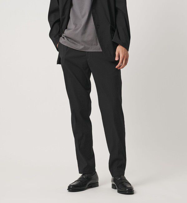 UNITED ARROWS「ウェザーコンフォート メランジ サイドシャーリング 1プリーツ パンツ 撥水 ヨコストレッチ」|チノ|BLACK