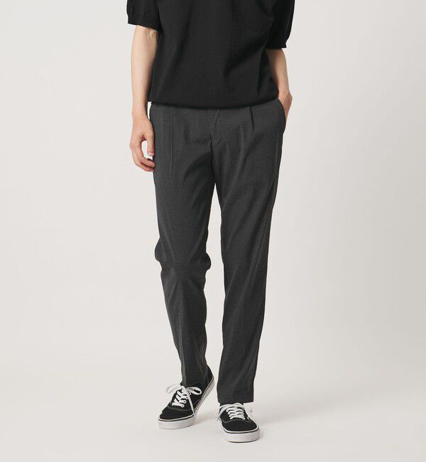 UNITED ARROWS「ウェザーコンフォート メランジ サイドシャーリング 1プリーツ パンツ 撥水 ヨコストレッチ」|チノ|DK.GRAY