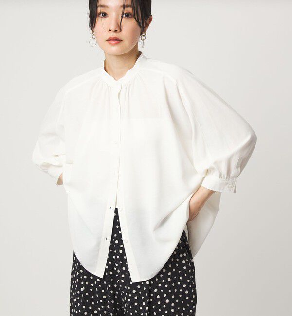 UNITED ARROWS green label relaxing「【WEB限定】＜at ease＞ノーカラー ギャザー ブラウス UVカット 通気性」|シャツ・ブラウス|