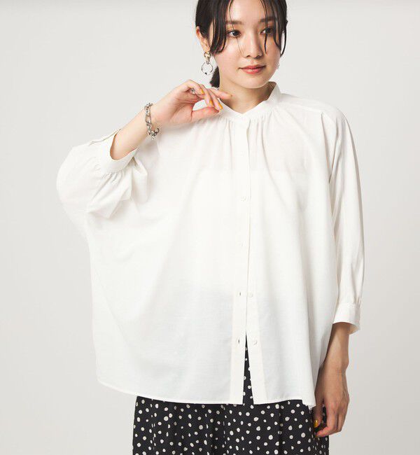UNITED ARROWS green label relaxing「【WEB限定】＜at ease＞ノーカラー ギャザー ブラウス UVカット 通気性」|シャツ・ブラウス|