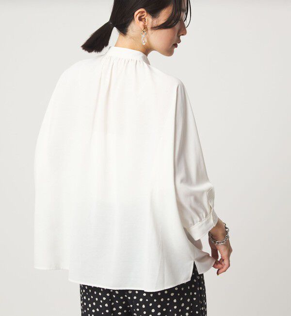 UNITED ARROWS green label relaxing「【WEB限定】＜at ease＞ノーカラー ギャザー ブラウス UVカット 通気性」|シャツ・ブラウス|