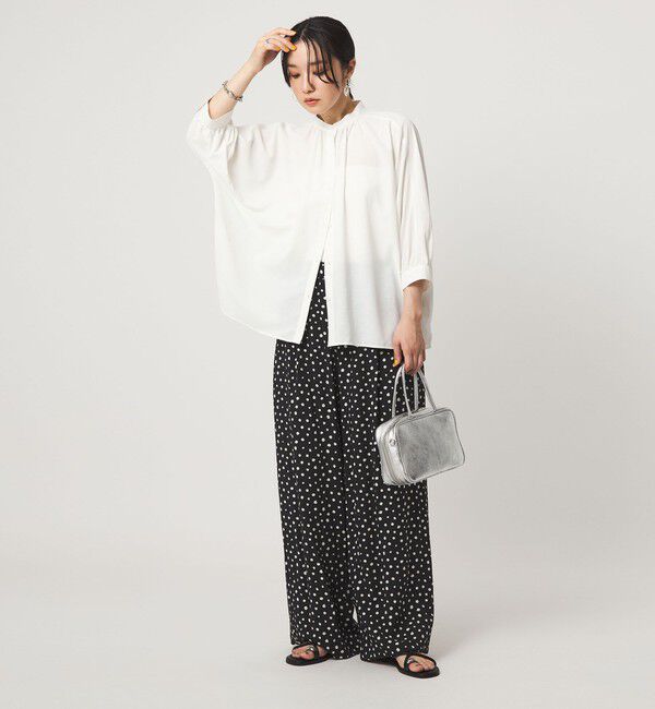 UNITED ARROWS green label relaxing「【WEB限定】＜at ease＞ノーカラー ギャザー ブラウス UVカット 通気性」|シャツ・ブラウス|