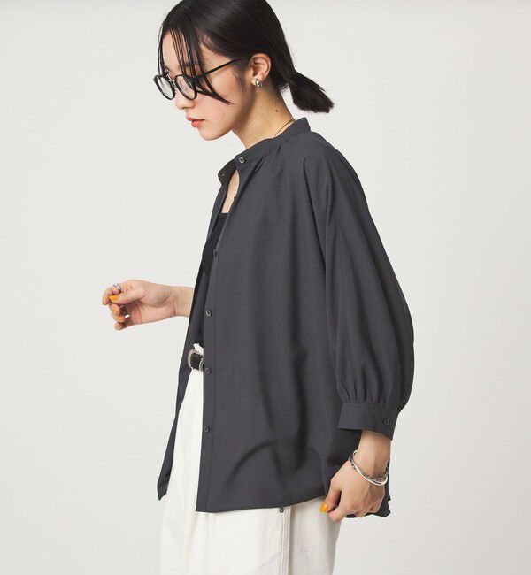 UNITED ARROWS green label relaxing「【WEB限定】＜at ease＞ノーカラー ギャザー ブラウス UVカット 通気性」|シャツ・ブラウス|