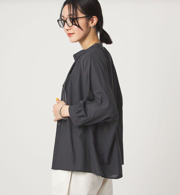 UNITED ARROWS green label relaxing「【WEB限定】＜at ease＞ノーカラー ギャザー ブラウス UVカット 通気性」|シャツ・ブラウス|