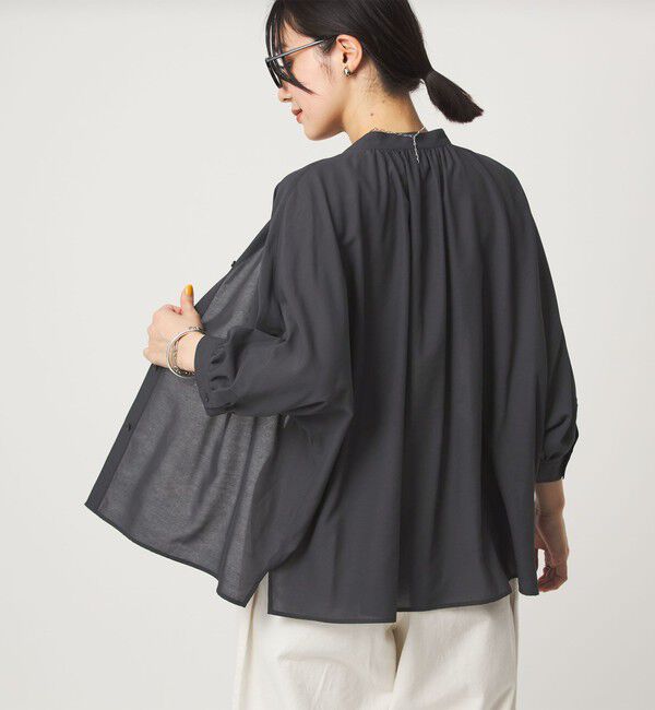 UNITED ARROWS green label relaxing「【WEB限定】＜at ease＞ノーカラー ギャザー ブラウス UVカット 通気性」|シャツ・ブラウス|