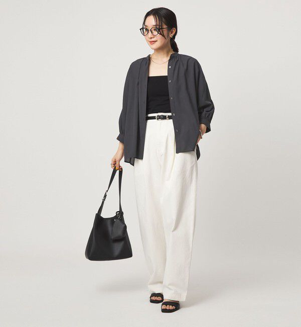 UNITED ARROWS green label relaxing「【WEB限定】＜at ease＞ノーカラー ギャザー ブラウス UVカット 通気性」|シャツ・ブラウス|
