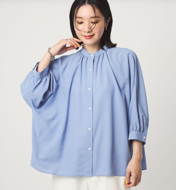 UNITED ARROWS green label relaxing「【WEB限定】＜at ease＞ノーカラー ギャザー ブラウス UVカット 通気性」|シャツ・ブラウス|