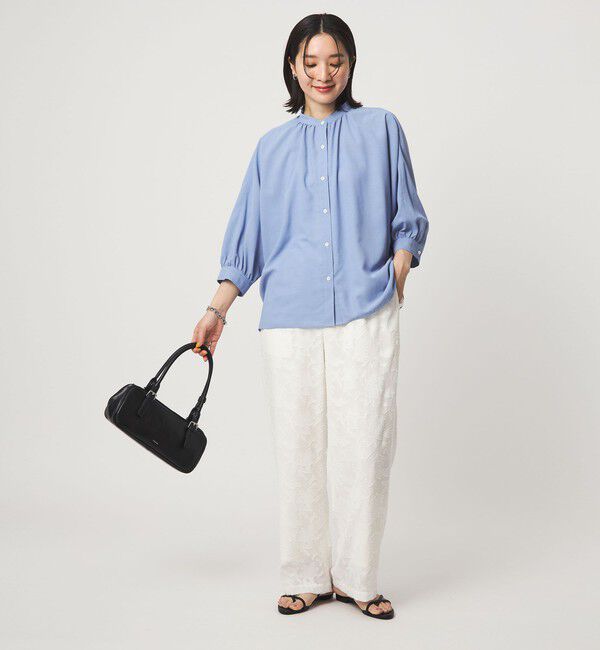 UNITED ARROWS green label relaxing「【WEB限定】＜at ease＞ノーカラー ギャザー ブラウス UVカット 通気性」|シャツ・ブラウス|