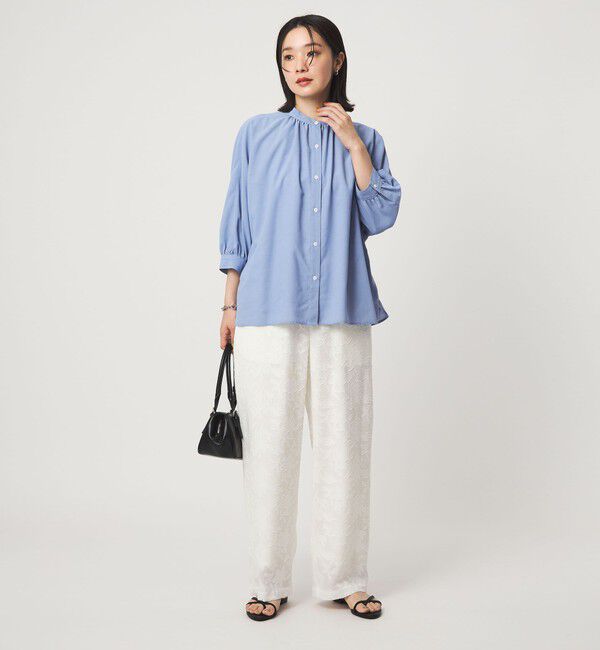 UNITED ARROWS green label relaxing「【WEB限定】＜at ease＞ノーカラー ギャザー ブラウス UVカット 通気性」|シャツ・ブラウス|
