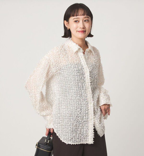 UNITED ARROWS green label relaxing「シアー ジャガード シャツ」|シャツ・ブラウス|OFF WHITE
