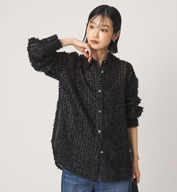 UNITED ARROWS green label relaxing「シアー ジャガード シャツ」|シャツ・ブラウス|BLACK