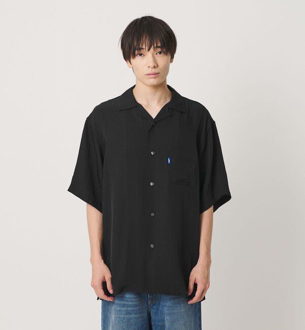 NICE WEATHER「＜NICE WEATHER＞サテン ショートスリーブシャツ」|シャツ・ブラウス|BLACK