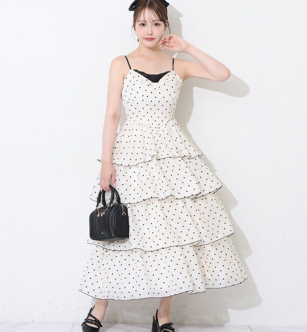  「【Osoroi  Collection】リボンティアードドットロングワンピ」|ワンピース|