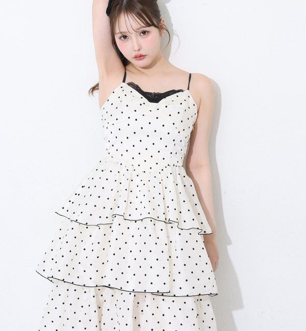  「【Osoroi  Collection】リボンティアードドットロングワンピ」|ワンピース|