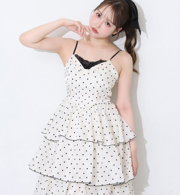  「【Osoroi  Collection】リボンティアードドットロングワンピ」|ワンピース|