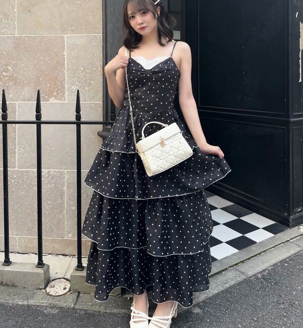  「【Osoroi  Collection】リボンティアードドットロングワンピ」|ワンピース|